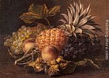 Johan Laurentz Jensen Grapes, a Pineapple, Peaches and Hazelnuts in a Basket painting